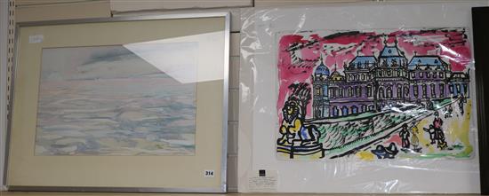 David Smith (1920-99) watercolour of Antarctica and an etching